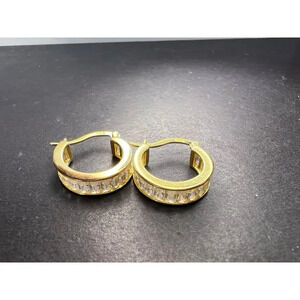CZ huggie hoop earrings in yellow gold over sterling silver187
